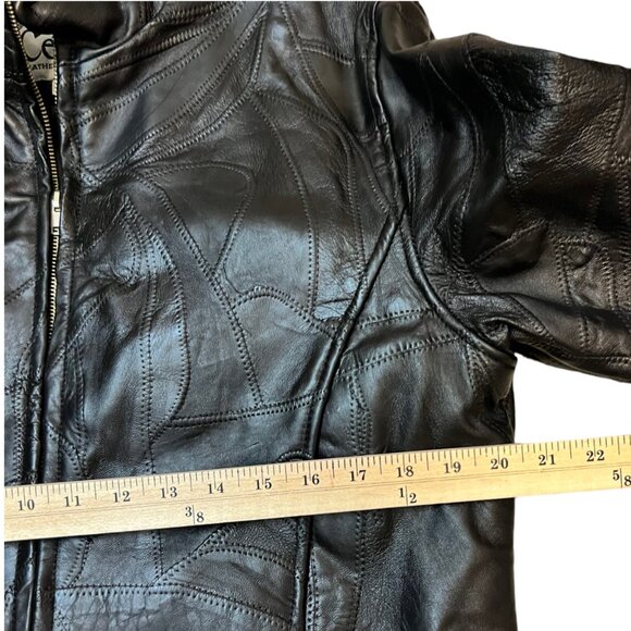 Vintage Cellini Long Full Grain Black Patchwork Leather Matrix Jacket Size XL - Picture 4 of 13